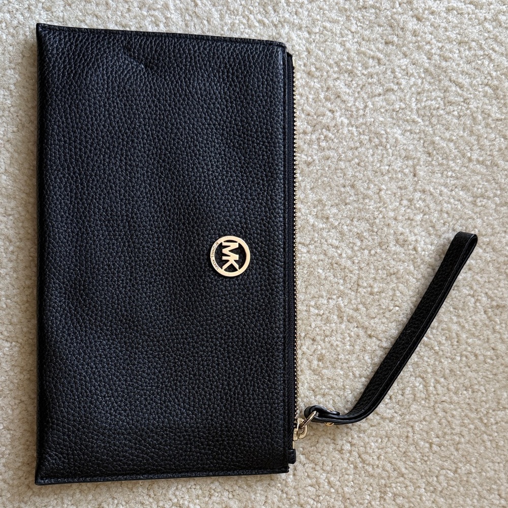 Michael Kors Black Clutch with Gold Accent